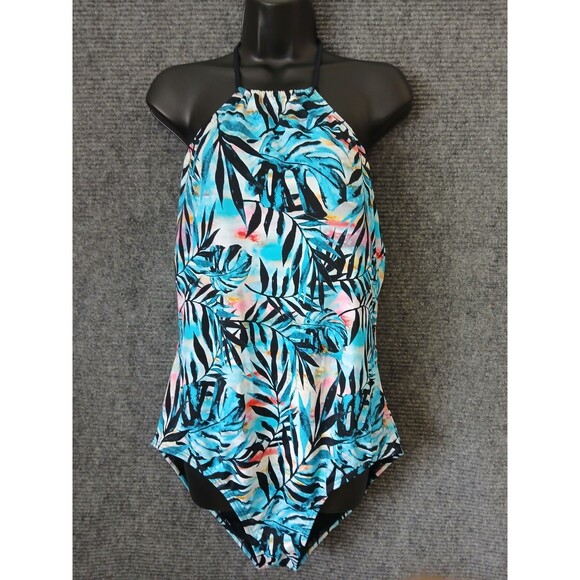Reel Legends Swimsuit 1 Piece Halter Womens Plus Size XXL Tropical Palm Colorful - Picture 1 of 5
